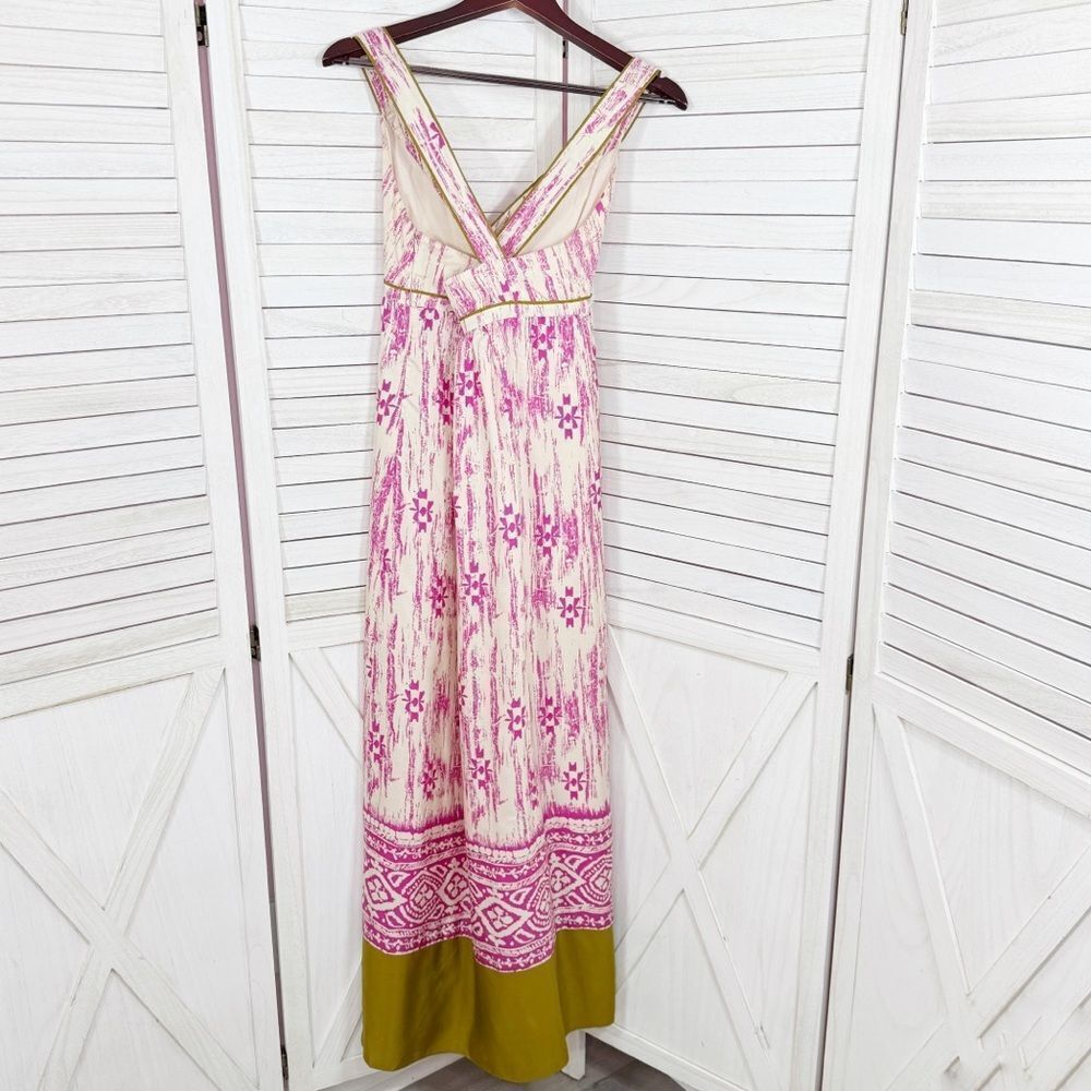 Loft Silk Ikat Tribal Print Maxi Dress Sundress Pink Cream Size 2 - Picture 12 of 15